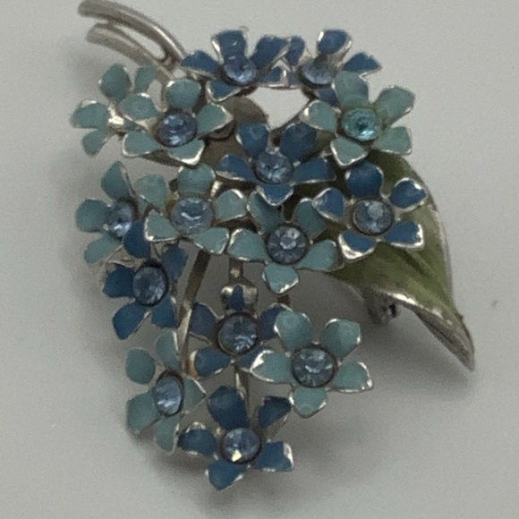 Blue Floral Brooch with Blue Rhinestones - Picture 3 of 9
